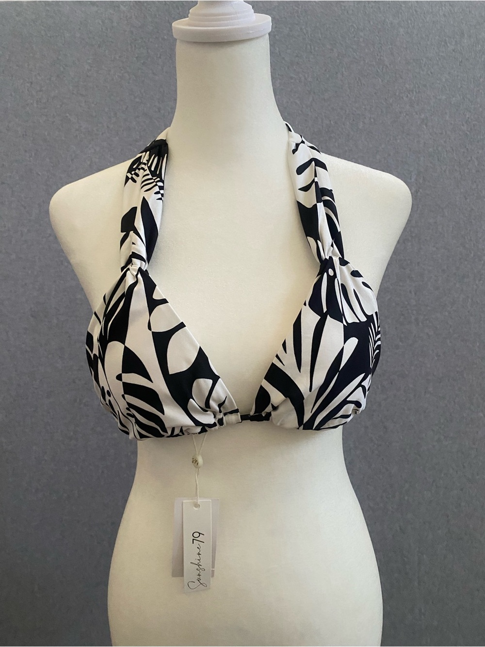 Sunshine 79 Womens Tropical Tie Bikini Top Black White Size 6